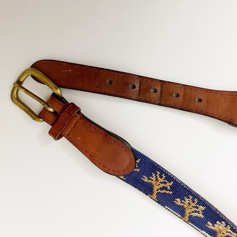 (sold) Smather's & Branson western needlepoint nature leather belt hand stitched
